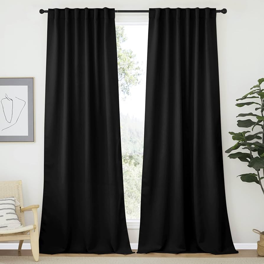 NICETOWN Blackout Curtains Shades Window Drapes - (Black Color) W52 x L90, Double Panels, Blackou... | Amazon (US)