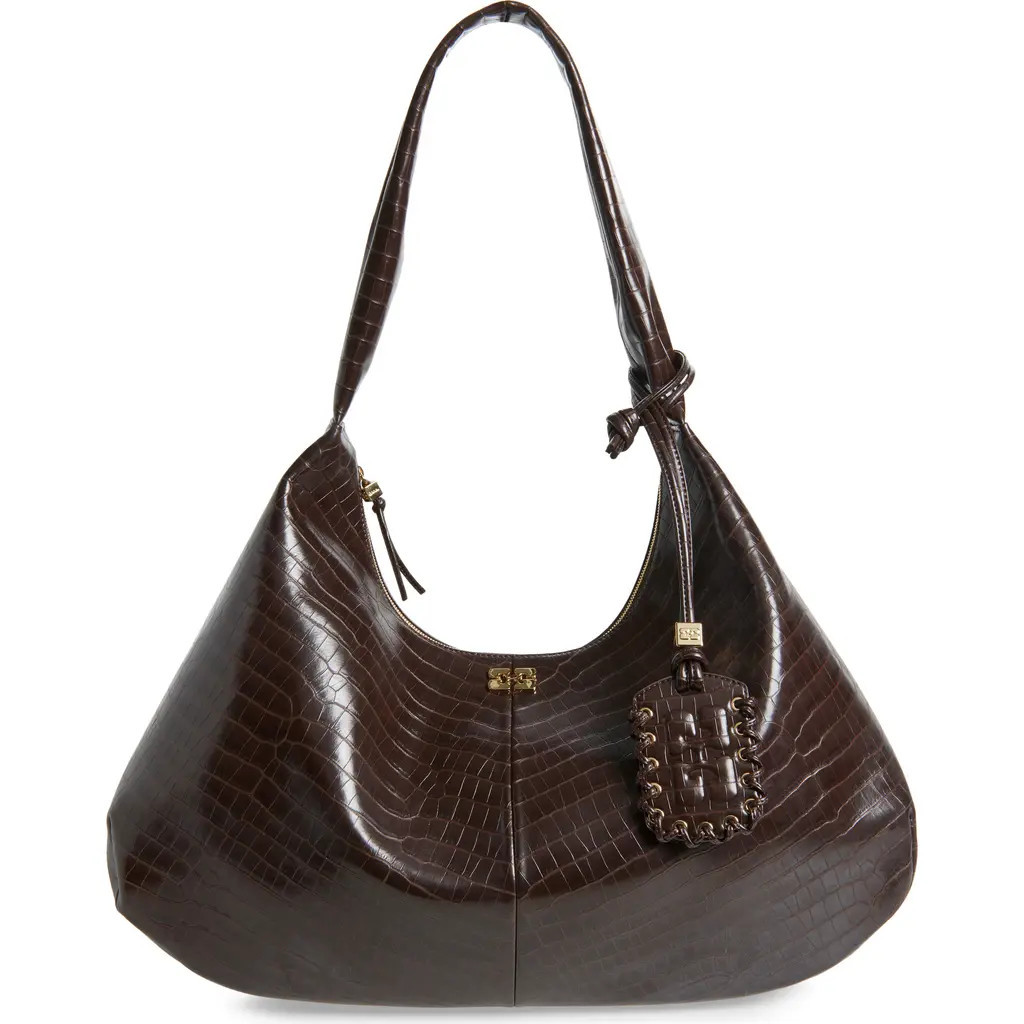 Ganni XXL Bou Croc Embossed Hobo Bag in Chocolate Fondant at Nordstrom | Nordstrom