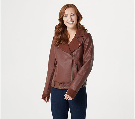 All Worthy Hunter McGrady Mixed Media Faux Leather Jacket | QVC