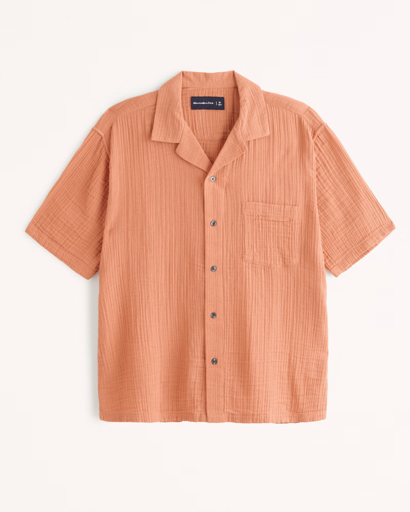 Camp Collar Gauzy Button-Up Shirt | Abercrombie & Fitch (US)