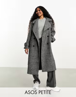 ASOS DESIGN Petite heritage plaid trench coat in mono | ASOS (Global)