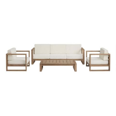 Segovia Eucalyptus 4 Piece Outdoor Furniture Set With Couch | World Market