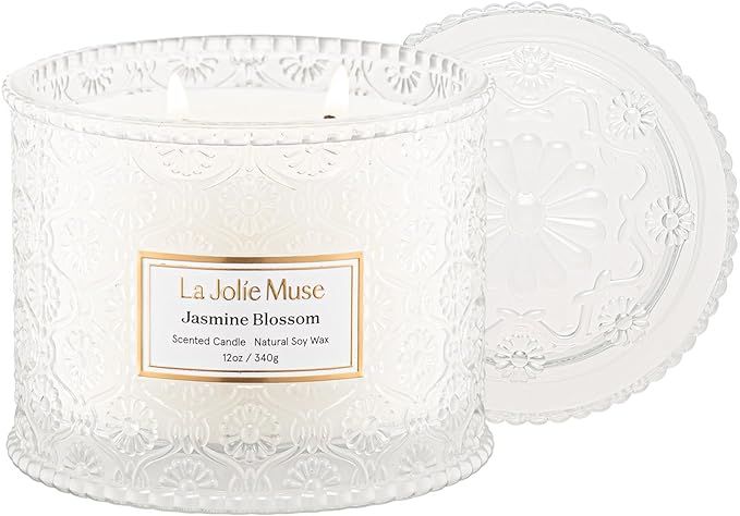 LA JOLIE MUSE Jasmine Candle, Candles for Home Scented, Large 2-Wick Soy Candle, White Scented Ca... | Amazon (US)