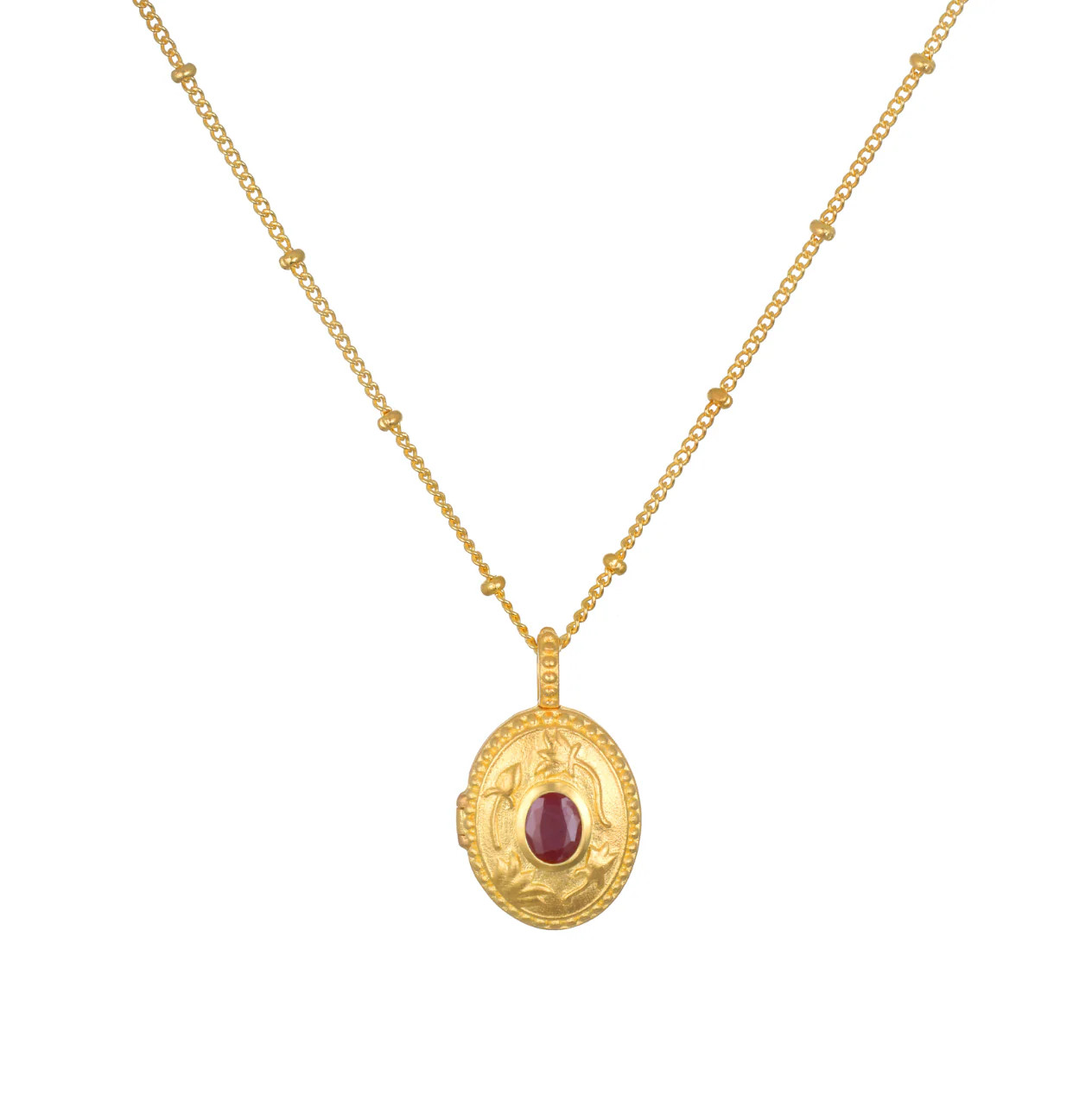 Lotus Ruby Birthstone Locket Necklace - July | Satya Jewelry