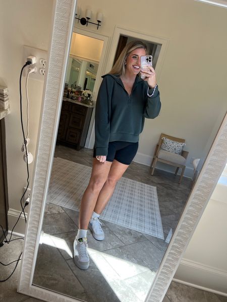 The comfiest pullover ever just restocked. It’s a plunge but the fabric is HEAVENLY!!!! This is my comfort sweatshirt haha. Sized up 2 to the XL for oversized fit. ⭐️ code MORGANXSPANX ⭐️ 
Fave Bike shorts ever TTS - M 5” 
Buttery soft, no front seam no 🐫 situations & v seam on booty makes it look nice & round 🤌🏼 


#LTKFind #LTKunder50 #LTKtravel