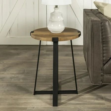 Rustic Wood and Metal Round Reclaimed Barnwood End Table by Manor Park, Reclaimed Barnwood | Walmart (US)