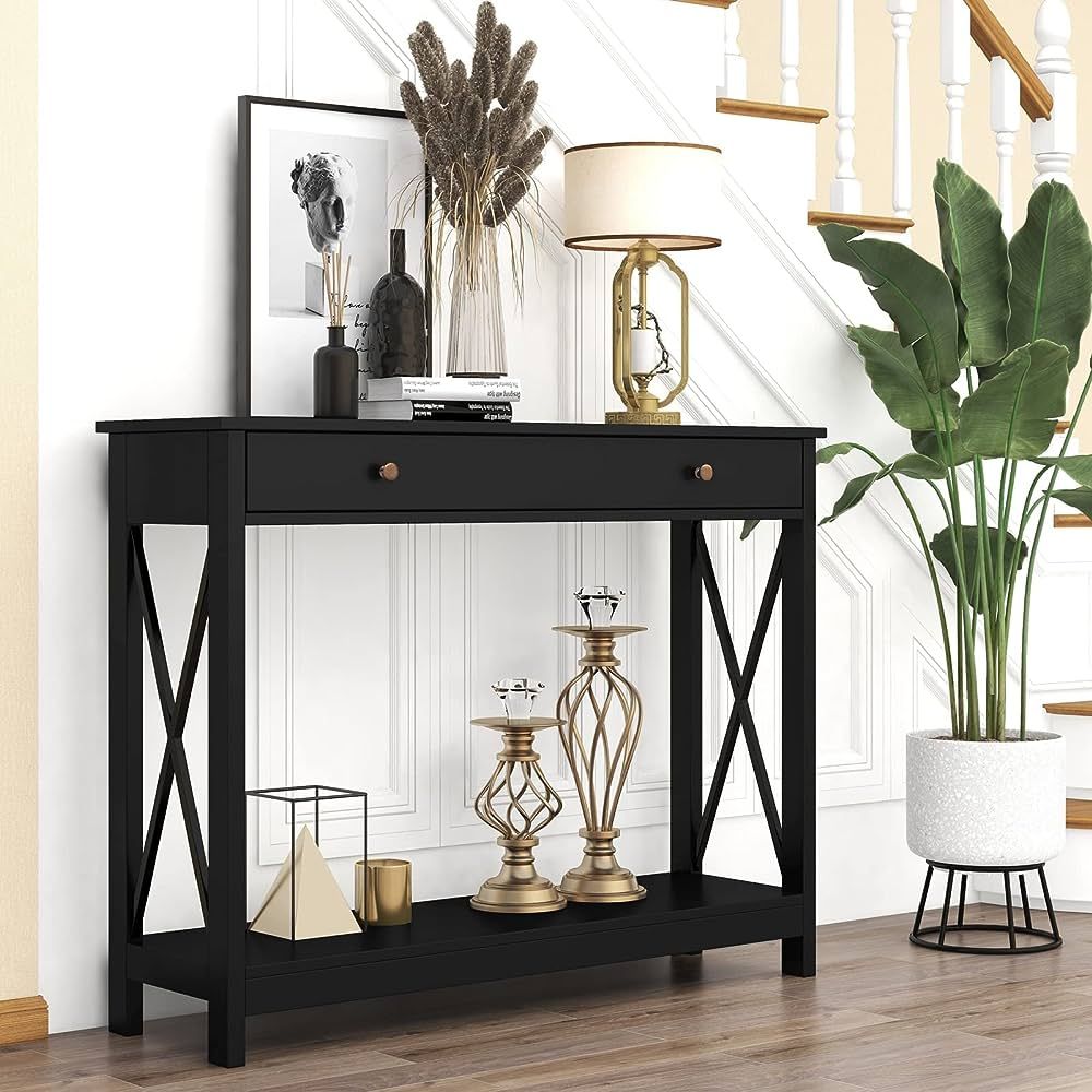 Treocho Oxford Design Console Table with Drawer and Storage Shelves, Foyer Sofa Table Narrow for ... | Amazon (US)