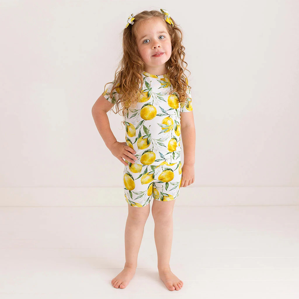 Lemons Yellow Toddler Short Sleeve Pajamas | Limoncello | Posh Peanut