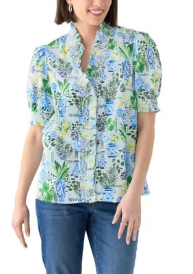 Crown & Ivy™ Women's Smock Neck Ruffle Printed Blouse | Belk