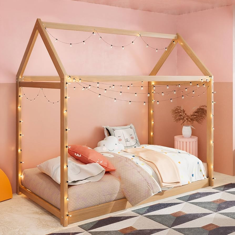 Merax Twin Size Wooden House Bed, Wood Color | Amazon (US)