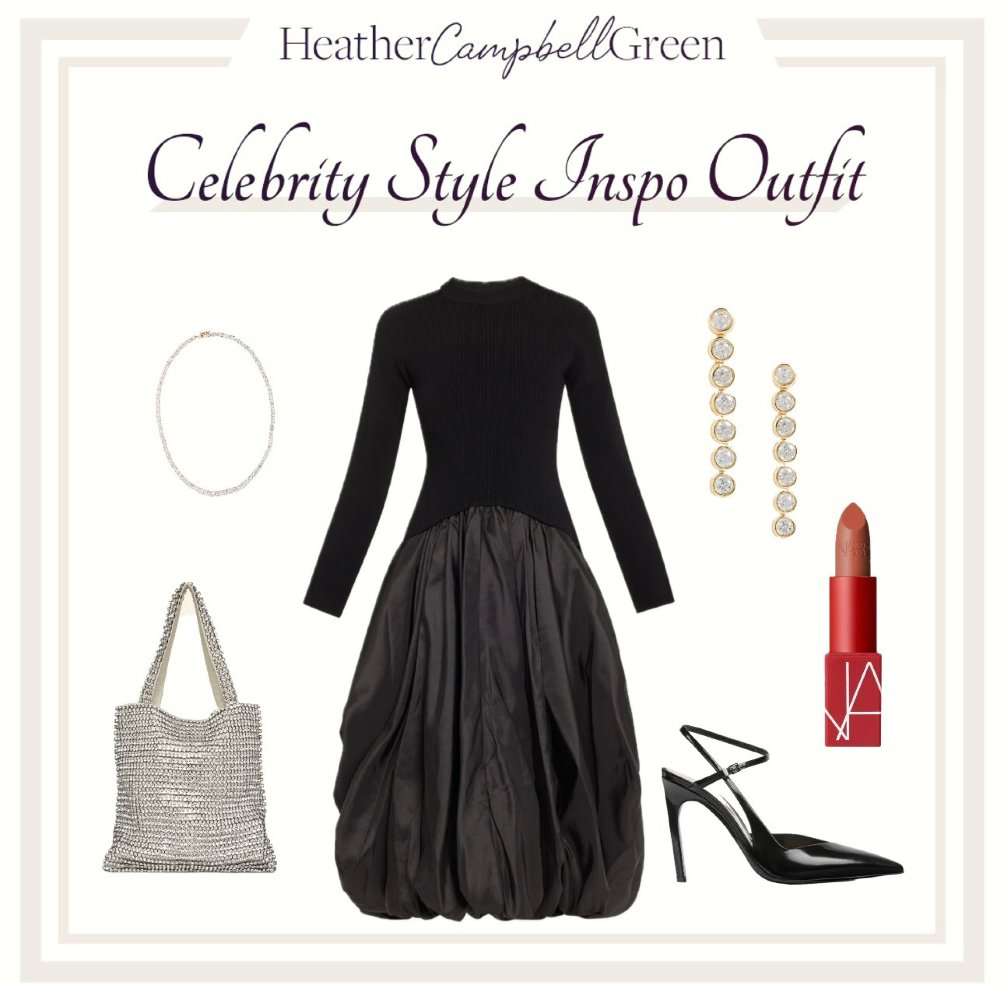 Taylor Swift was seen having a girls night out in New York City with Gigi Hadid wearing this black combo midi dress featuring a rib knit bodice finished with a bubble skirt. The perfect holiday dress! She added chic high heeled pumps and diamond earrings and choker necklace as well as a stunning  extra-special $300 bag that adds a touch of sparkle to your party looks, featuring allover rhinestones and lined with soft satin which would make the perfect gift.  #TaylorSwift #TaylorSwiftStyle #TaylorSwiftCloset

#LTKParties #LTKHoliday #LTKStyleTip