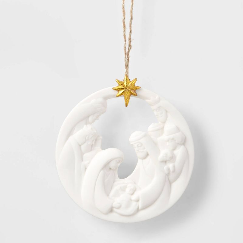 Ceramic Nativity Christmas Tree Ornament White/Gold - Wondershop&#8482; | Target
