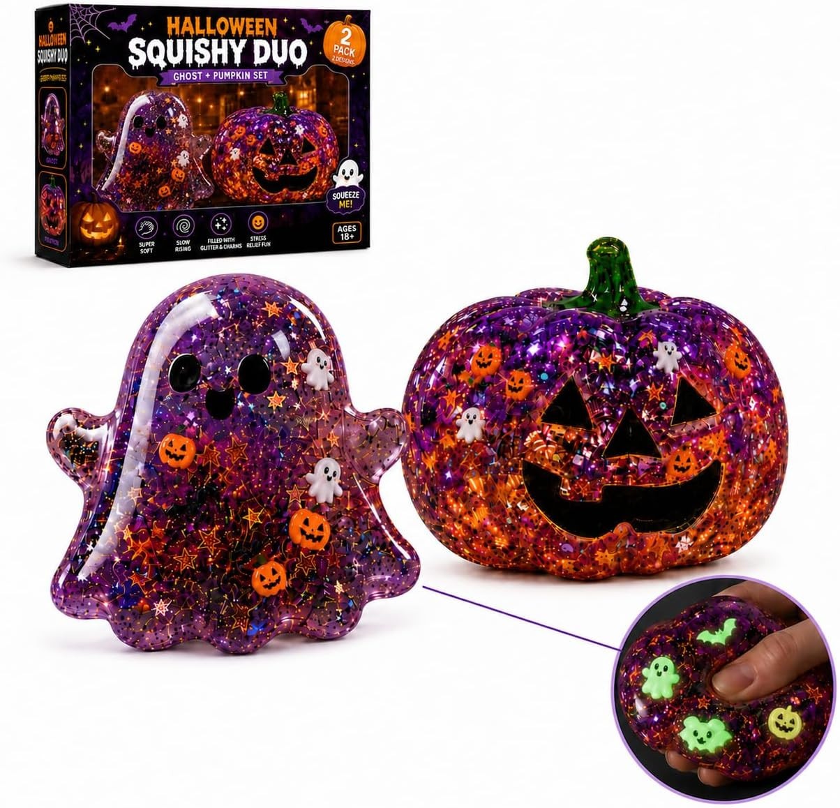 2-Pack Halloween Squishy Toys, Slow Rising Stress Fidget Toys for Adults | Amazon (US)