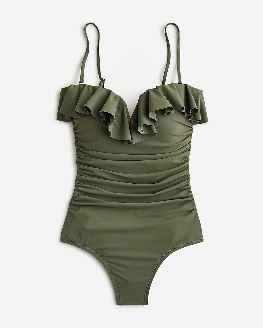 Matte ruched one-piece swimsuit with ruffles | J.Crew US