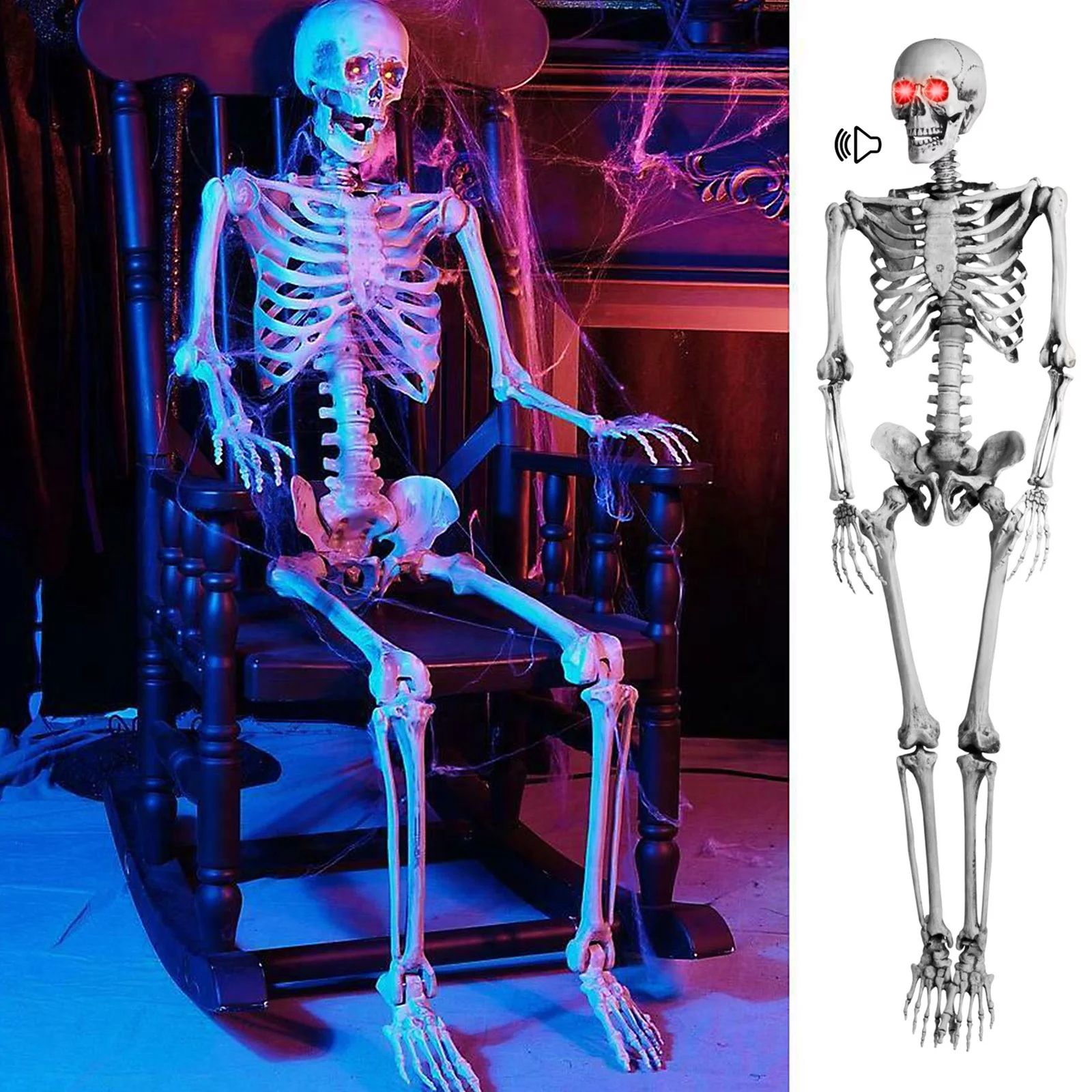 5.5FT Life-Size Halloween Skeleton Bones LED Light Eye Halloween Decorations Prop Party Decor - W... | Walmart (US)