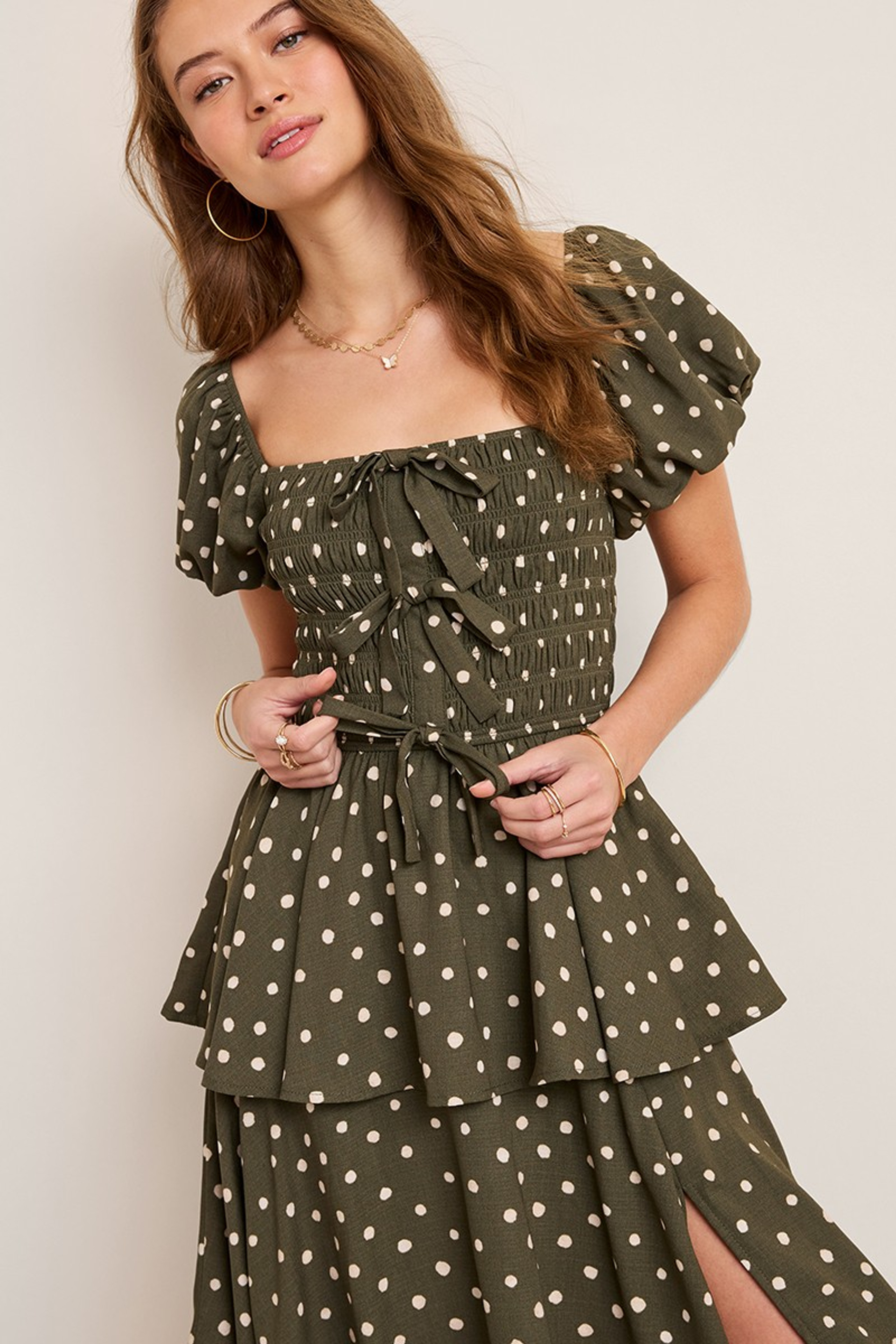 Sophie Smocked Polka Dot Midi Dress | Francesca's