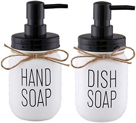 Elwiya Mason Jar Hand Soap Dispenser and Dish Soap Dispenser Set - 16 Ounce Glass Mason Jar with ... | Amazon (US)