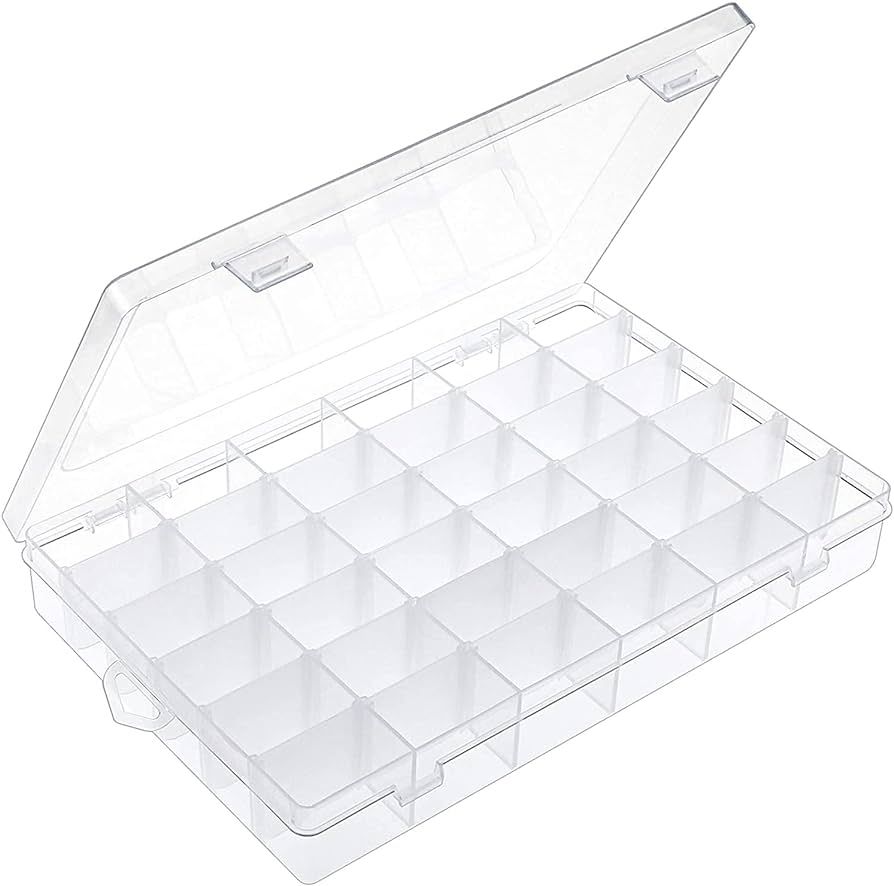 OUTUXED 36 Grids Clear Plastic Organizer Box with Adjustable Compartment Dividers, Jewlery Storag... | Amazon (US)