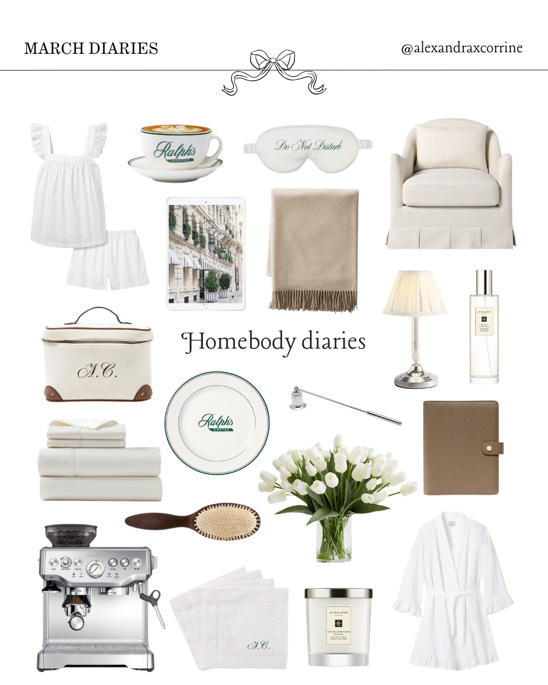 Homebody diaries & spring essentials for the homebody ☕️🤍

#homebody #cozyathome #selfcareaesthetic #moodboardaesthetic #pinterestinspo 

[ homebody lifestyle, homebodyaholic, aholic trend, soft spring aesthetic, chic luxury aesthetic, classic Nancy Meyers Ralph Lauren aesthetic, self care essentials, Pinterest mood board aesthetic ]

#LTKSeasonal #LTKmorningroutine #LTKselfcare