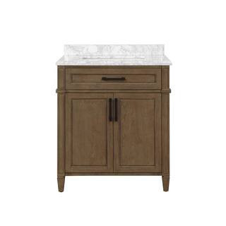 Caville 30 in. W x 22 in. D x 34.50 in. H Bath Vanity in Almond Latte with Carrara Marble Top | The Home Depot