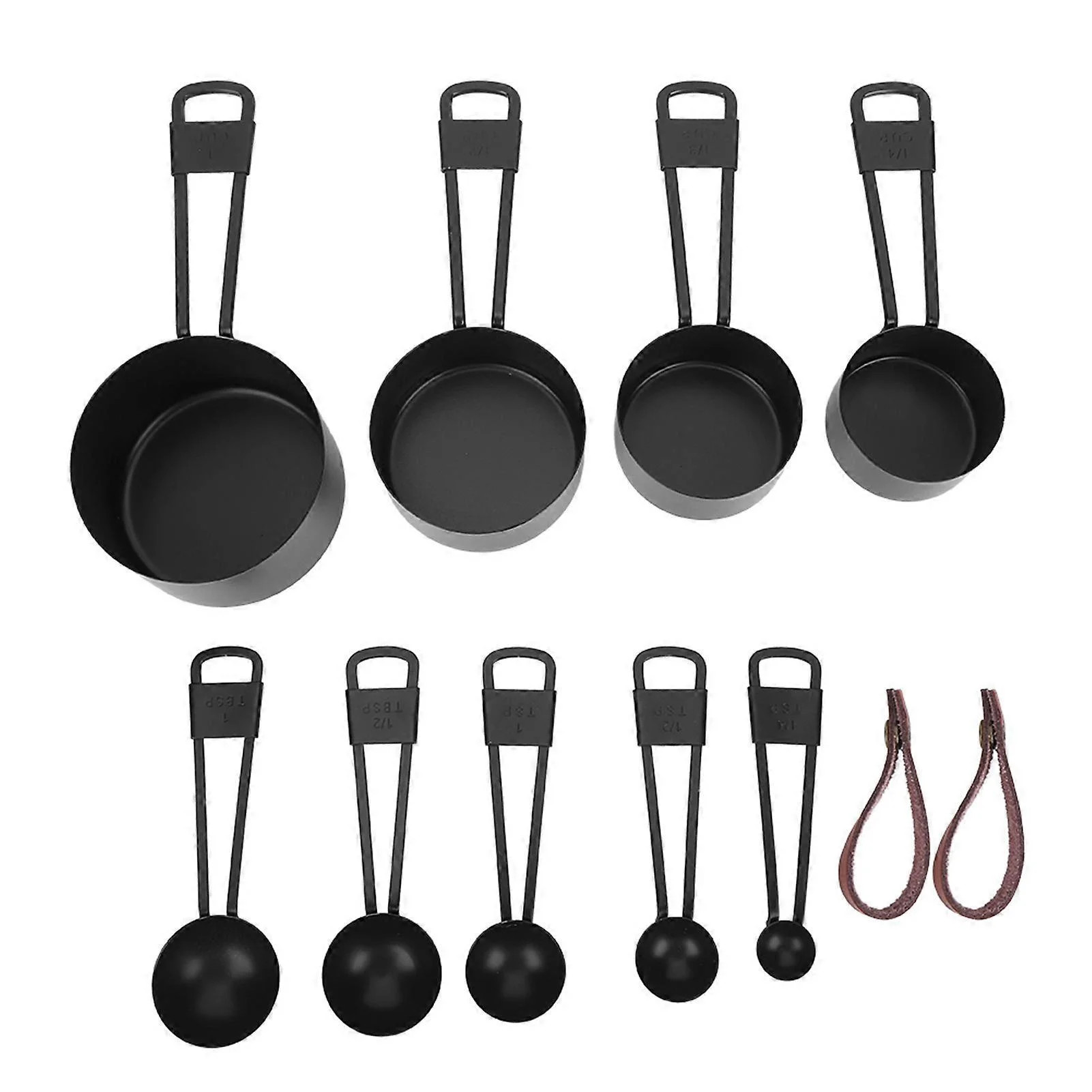 9PCS Black Stainless Steel Measuring Cups Set Coffee Spoon with Scale for Kitchen Baking Cooking ... | Walmart (US)