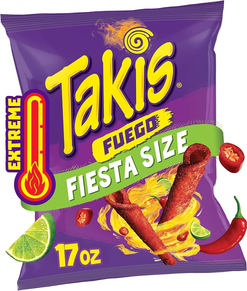 Takis Fuego 17 oz Fiesta Size Bag, Hot Chili Pepper & Lime Flavored Extreme Spicy Rolled Tortilla... | Amazon (US)