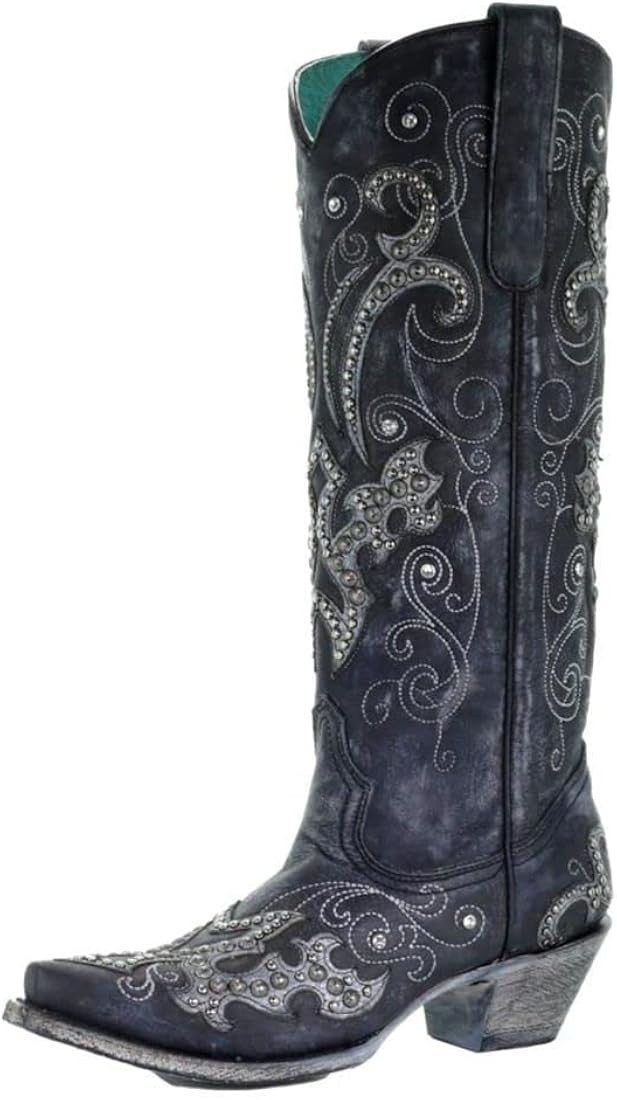 CORRAL Women's Tall Studded Overlay and Crystals Cowgirl Boot Snip Toe | Amazon (US)