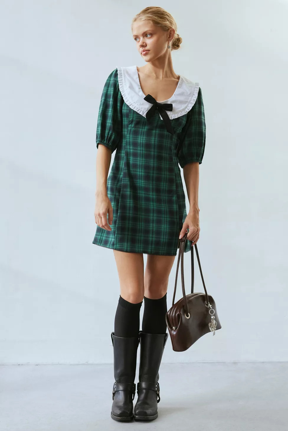 Neon Rose Plaid Collared Mini Dress | Urban Outfitters (US and RoW)