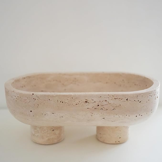 WILD WORKS Travertine Fruit Bowl, 10.2" Oval Beige Stone Serving Bowl for Kitchen Counter & Dinin... | Amazon (US)