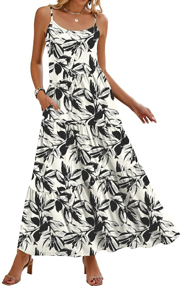Naggoo Womens Summer Sleeveless Maxi Dresses Casual Beach Spaghetti Strap Long Dress Sundresses | Amazon (US)