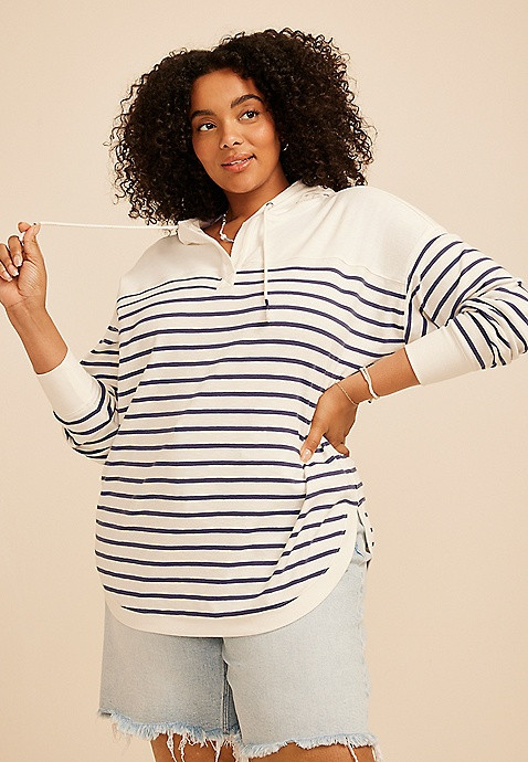 Plus Size Striped Pullover Hoodie | Maurices