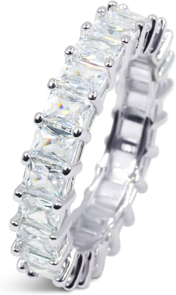 Savlano 18K White Gold Plated Cubic Zirconia 4x4MM Square Princess Cut Eternity Ring Band for Wom... | Amazon (US)
