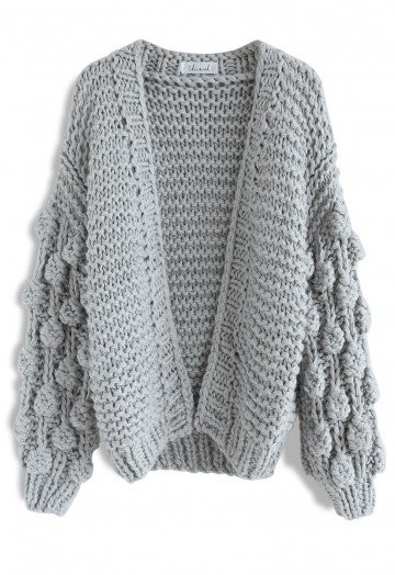 Cuteness on Sleeves Chunky Cardigan in Grey | Chicwish