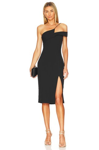superdown Jillian Asymmetric Midi Dress in Black from Revolve.com | Revolve Clothing (Global)