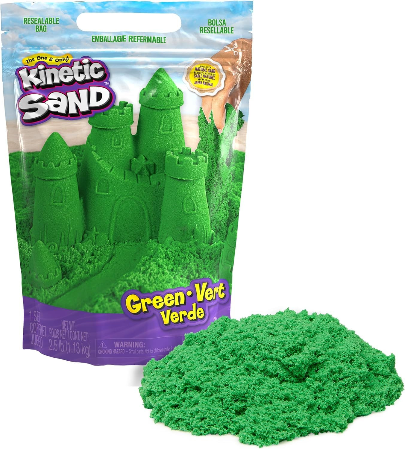 Kinetic Sand, 2.5lbs Green Play Sand, Moldable Sensory Toys for Kids, Resealable Bag, for Ages 3 ... | Amazon (US)