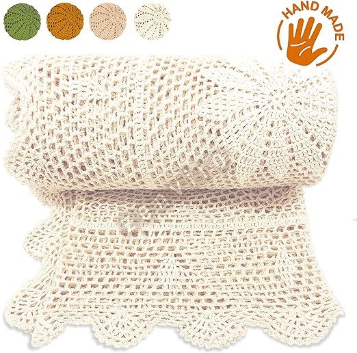 Zenviro The Boho Throw Natural 50x60 100% Hand Made Cotton Lightweight Decorative Knitted Crochet... | Amazon (US)