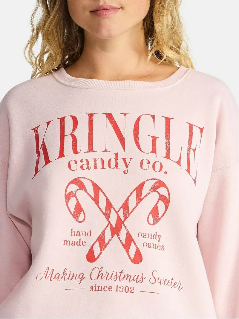 Women's Christmas Kringle Canes Graphic Fleece from Holiday Time, Sizes S-XXXL | Walmart (US)