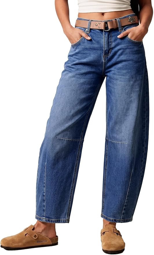 Sidefeel Women's Barrel Jeans Wide Leg Mid Rise Y2k Ankle Denim Pants | Amazon (US)