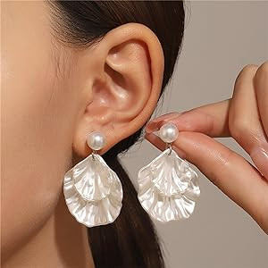 Seashell Pearl Stud Earrings for Women Ocean Sea Theme Sweet Double Layer Acrylic Shell Lightweig... | Amazon (US)