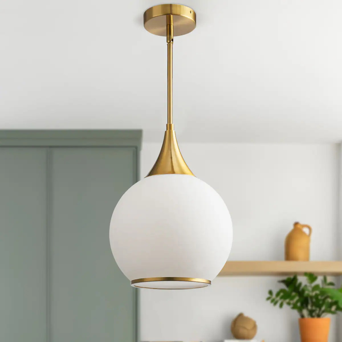 KAISITE 10-in 1 Light Gold Pendant Light With Milk White Shade Hanging Light Fixture For Kitchen Island one_size | 8033PL-25GD-WH | Lowe's