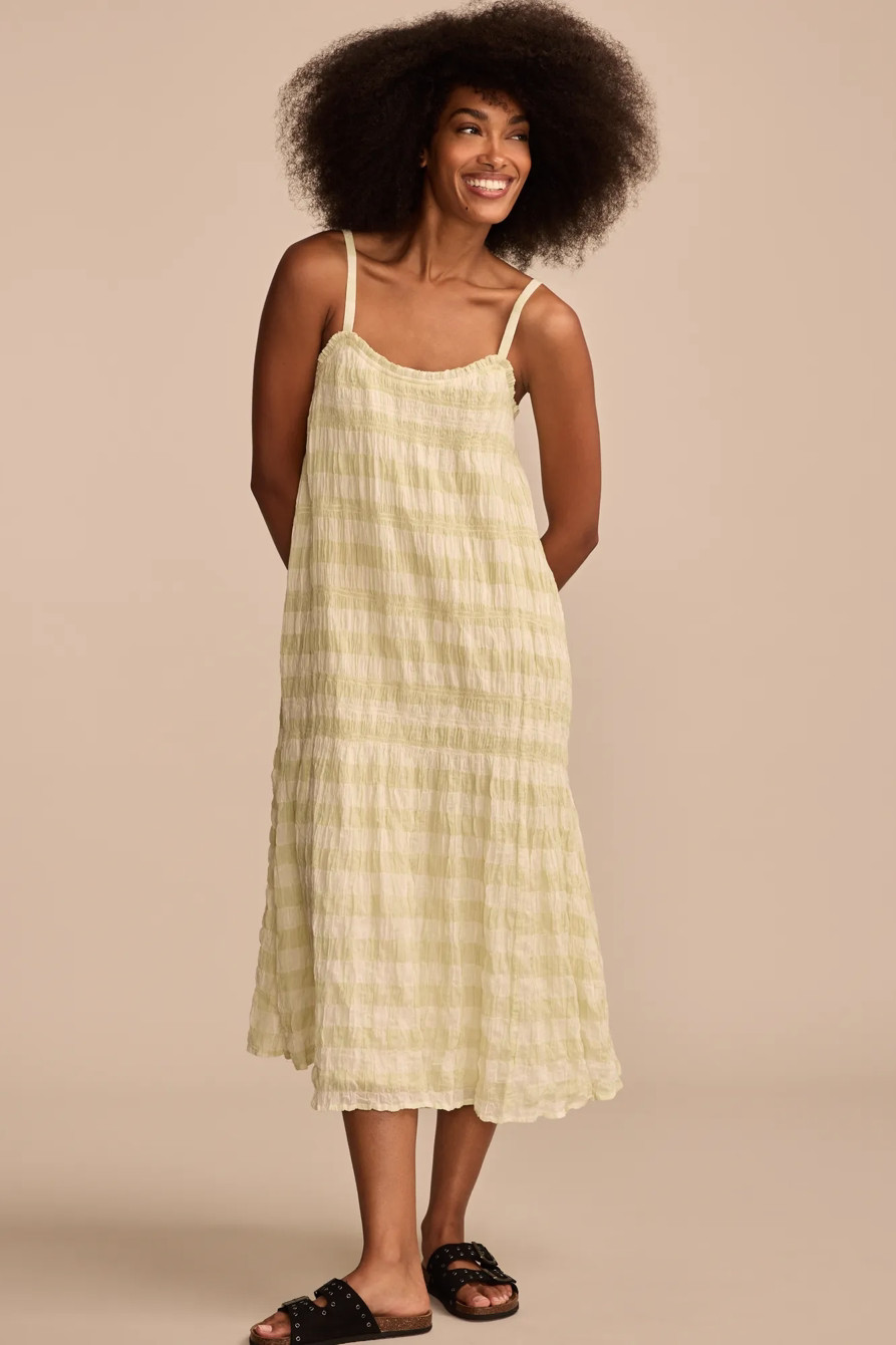 SMOCKED GINGHAM MIDI DRESS | Lucky Brand