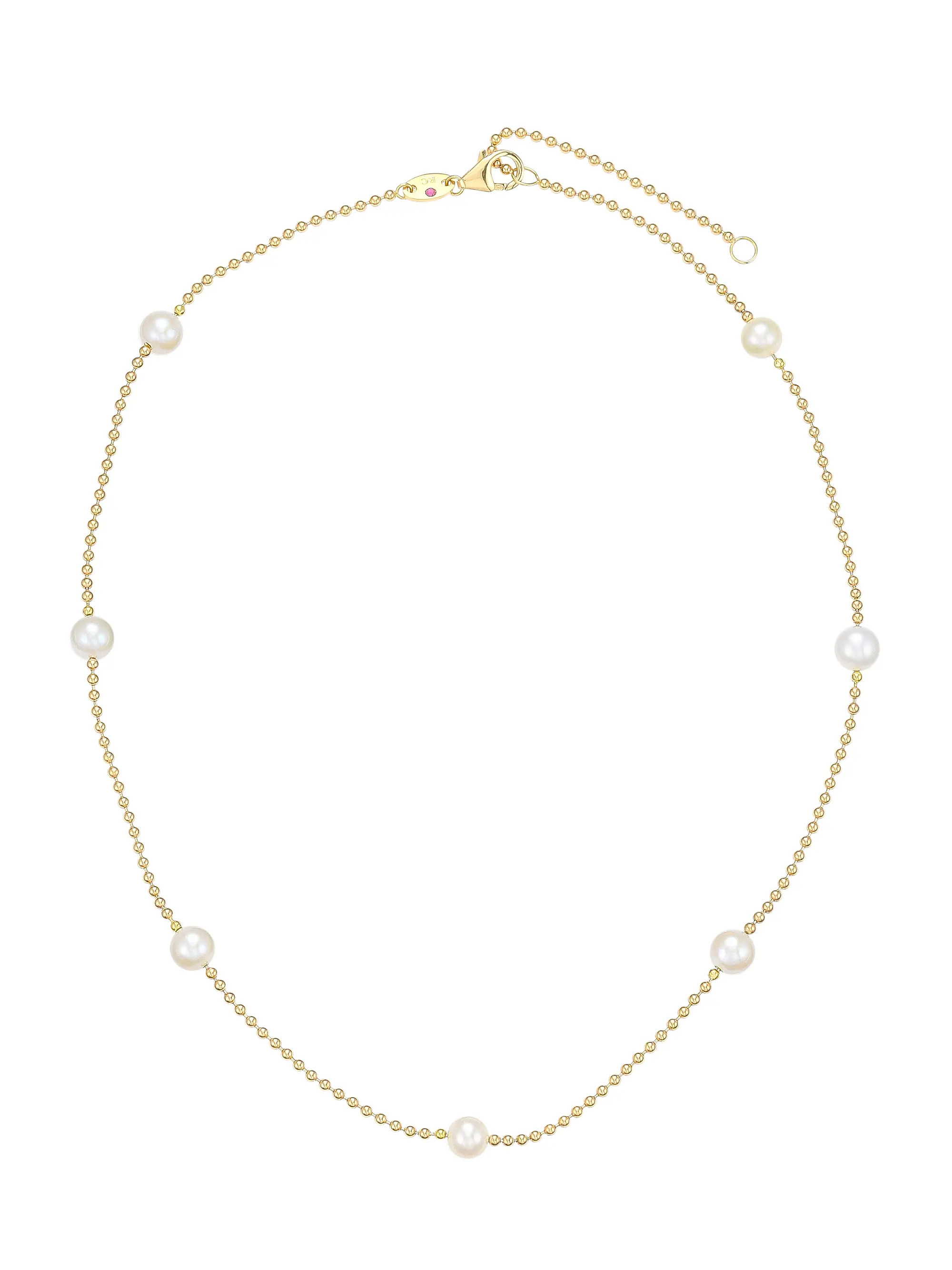 18K Yellow Gold & 4MM Pearl Station Beaded Chain Necklace | Saks Fifth Avenue