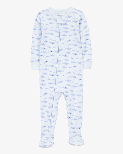 Toddler Boy 1-Piece Shark 100% Snug Fit Cotton Footie Pajamas - White/Blue | Carter's Inc