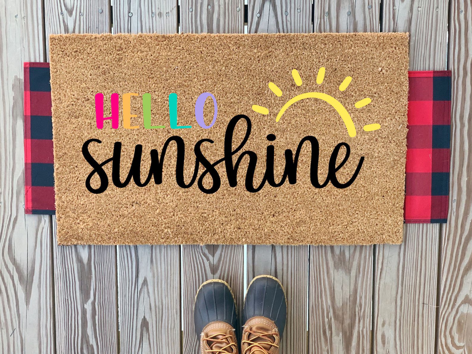 Hello Sunshine Doormat  Cute Summer Outdoor Mat  Rainbow - Etsy | Etsy (US)
