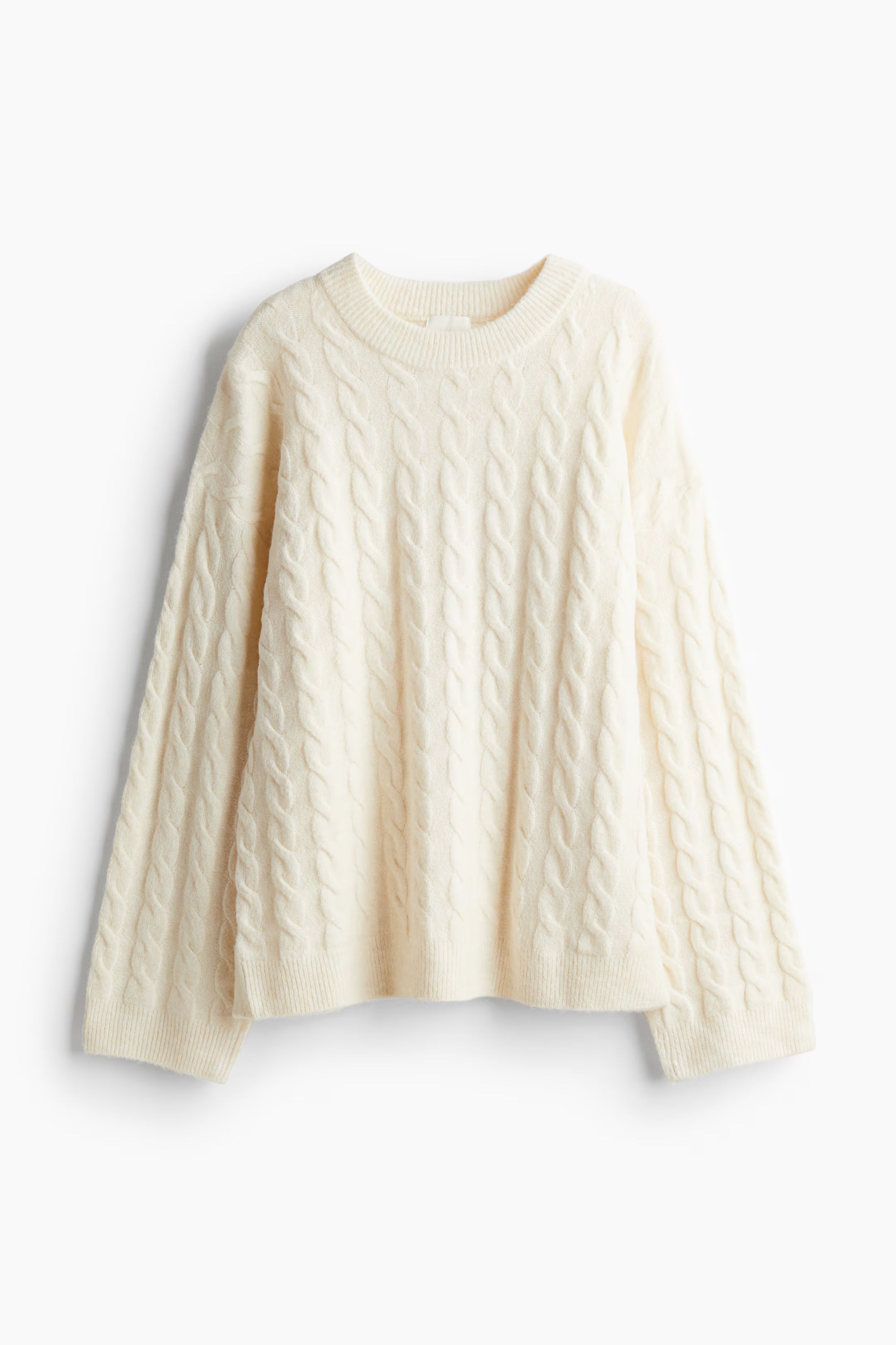 Cable-Knit Sweater - Round Neck - Long sleeve - Cream - Ladies | H&M US | H&M (US + CA)