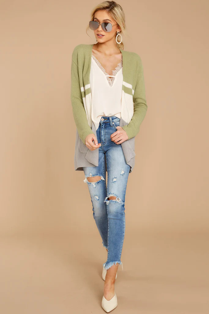 Always Lucky Light Caper Green Stripe Cardigan | Red Dress 