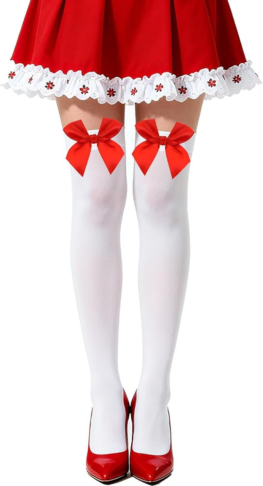 akiido Thigh High Stockings with Stain Bow Accent, White Knee High Socks Over Knee Long Stockings... | Amazon (US)