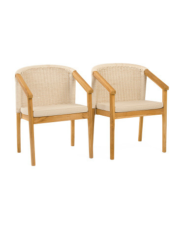 Outdoor Set Of 2 Teak Arm Chairs With Cushions | TJ Maxx