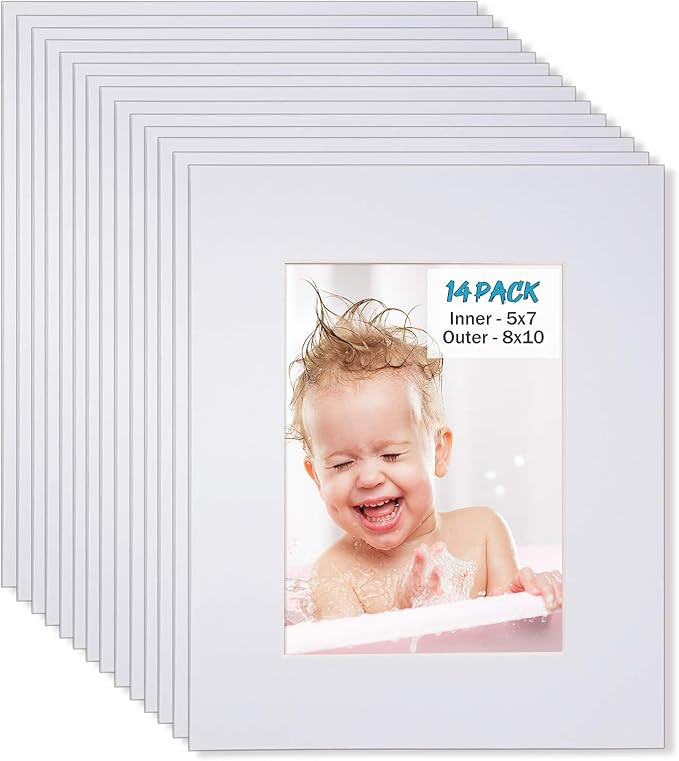 Egofine 8x10 White Picture Mats Pack of 14, Frame Mattes for 5x7 Pictures, Acid Free, 1.2mm Thick... | Amazon (US)