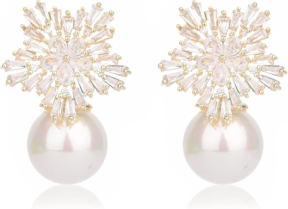 Fashion Women Chic imitation Pearl Snowflake Studs Earrings | Amazon (US)
